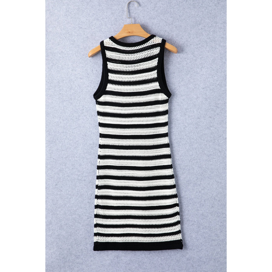 Openwork Striped Wide Strap Knit Dress Apparel and Accessories