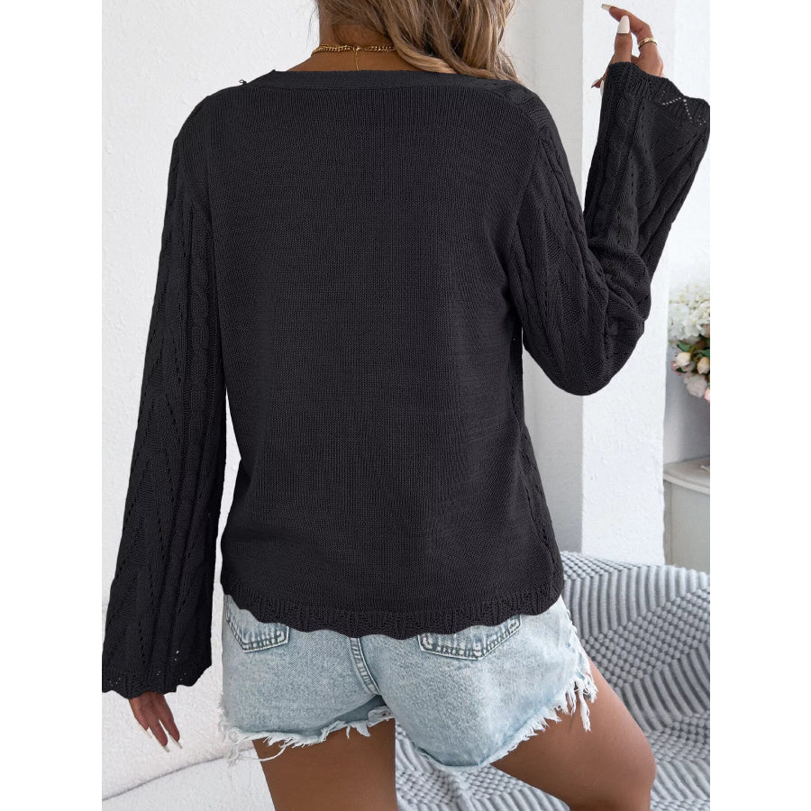 Openwork Tie-Front Knit Cardigan Apparel and Accessories