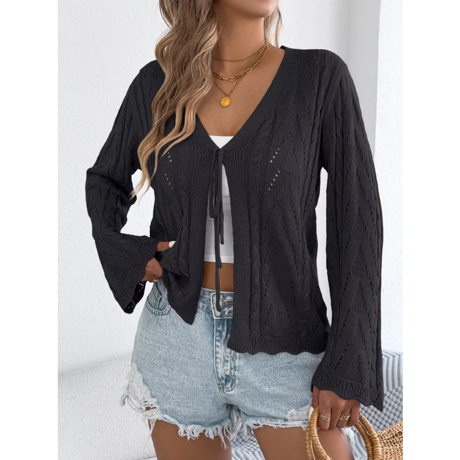 Openwork Tie-Front Knit Cardigan Apparel and Accessories