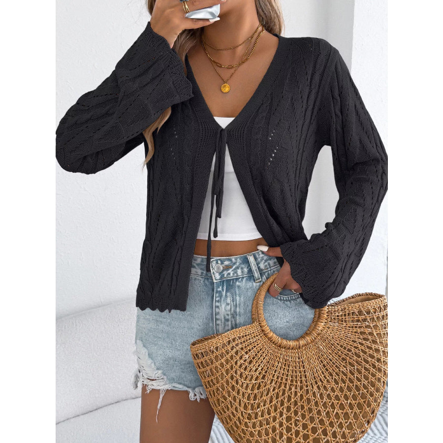 Openwork Tie-Front Knit Cardigan Apparel and Accessories