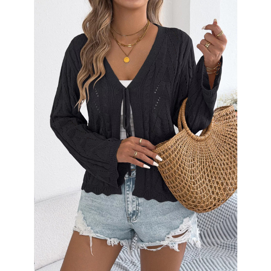 Openwork Tie-Front Knit Cardigan Apparel and Accessories