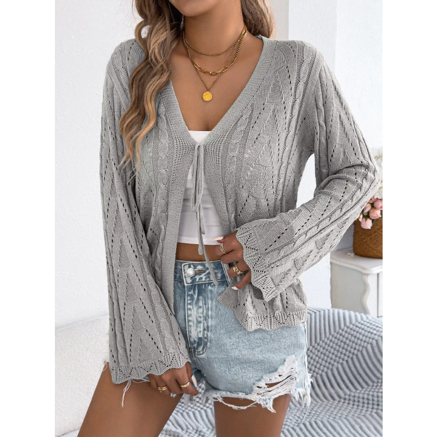 Openwork Tie-Front Knit Cardigan Apparel and Accessories