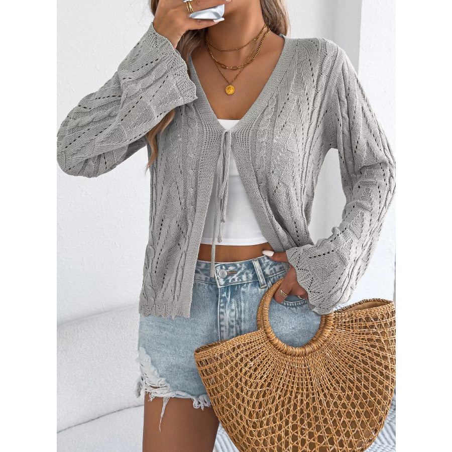 Openwork Tie-Front Knit Cardigan Apparel and Accessories