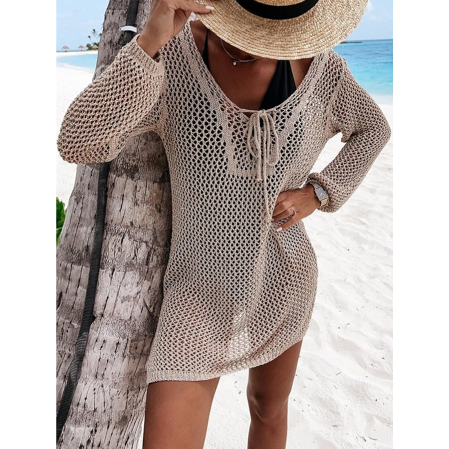 Openwork Tie Neck Cover - Up Khaki / S Apparel and Accessories