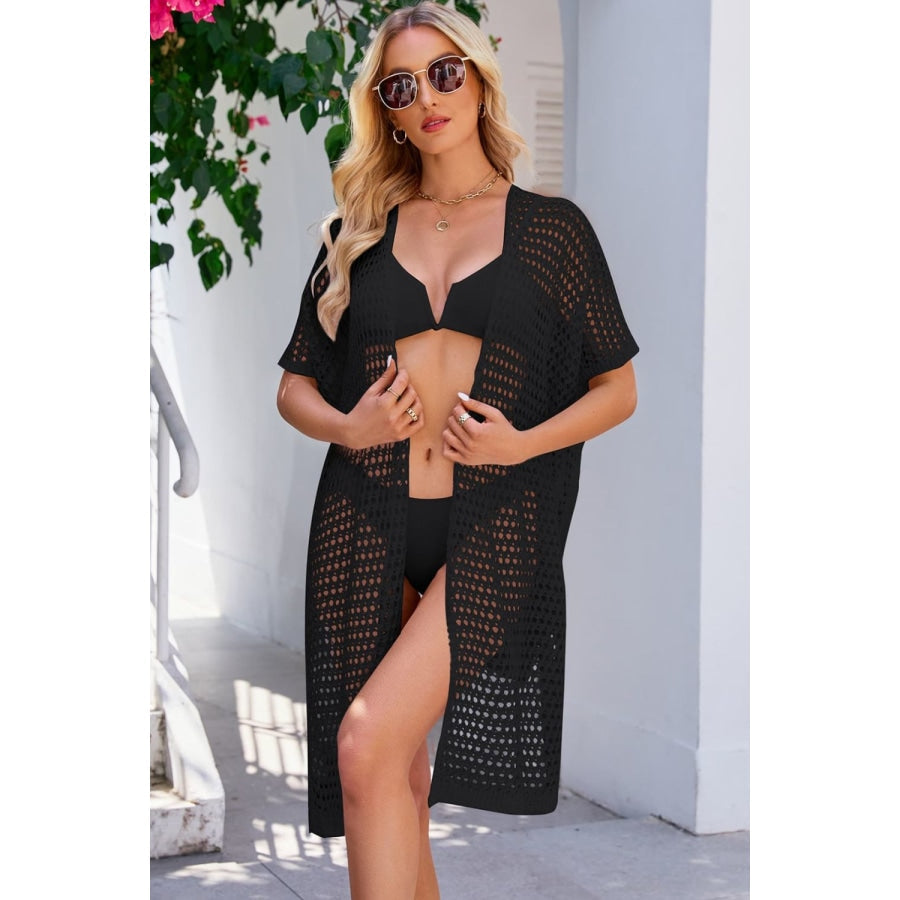 Openwork Tie Waist Cover Up Black / S