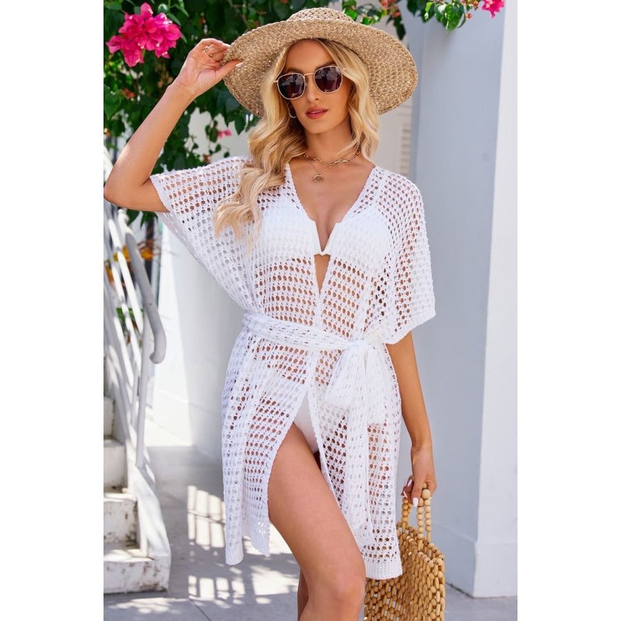 Openwork Tie Waist Cover Up White / S