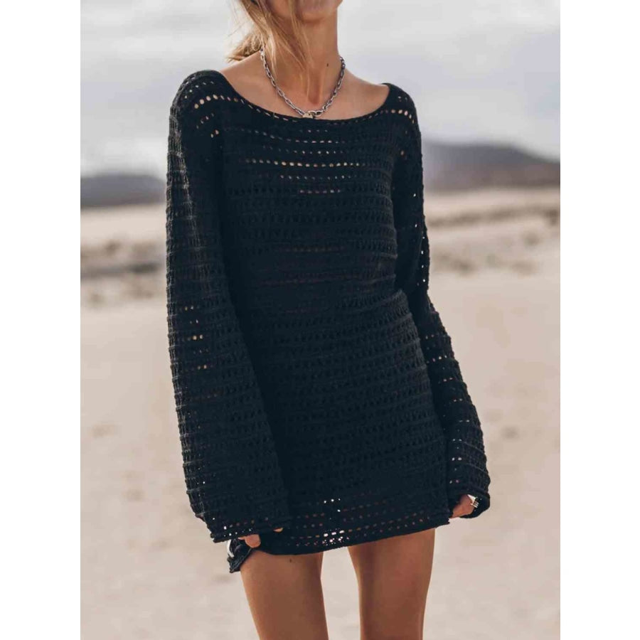 Openwork Tied Open Back Sweater Black / S