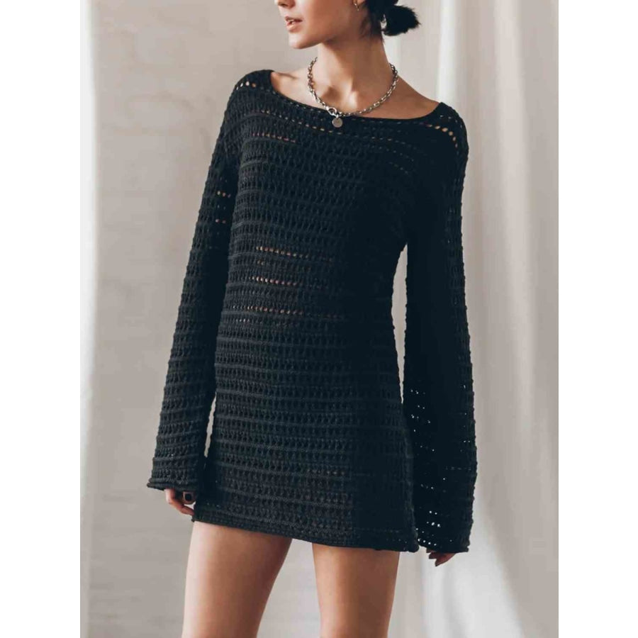 Openwork Tied Open Back Sweater