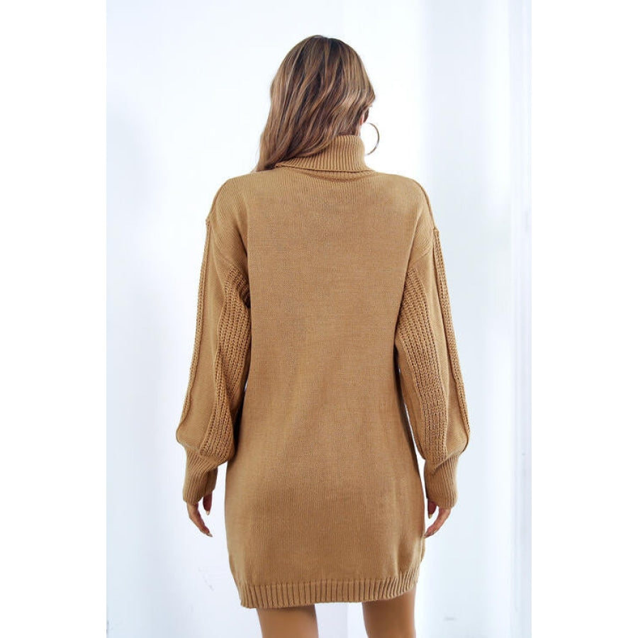 Openwork Turtleneck Long Sleeve Sweater Dress