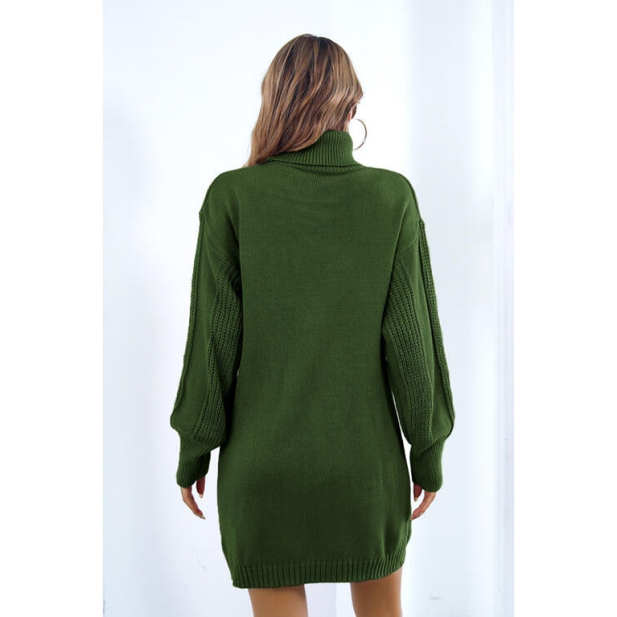 Openwork Turtleneck Long Sleeve Sweater Dress