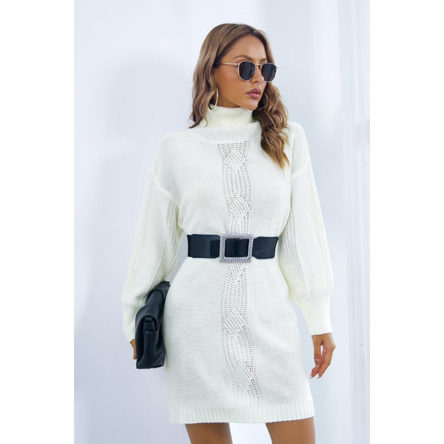 Openwork Turtleneck Long Sleeve Sweater Dress