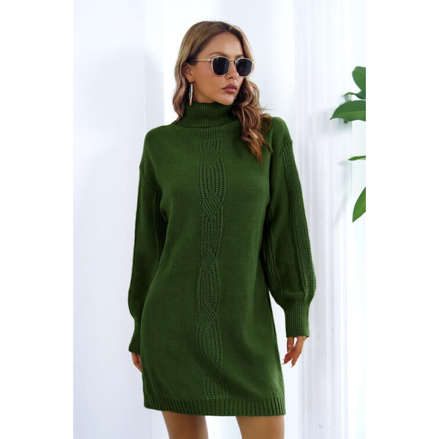 Openwork Turtleneck Long Sleeve Sweater Dress