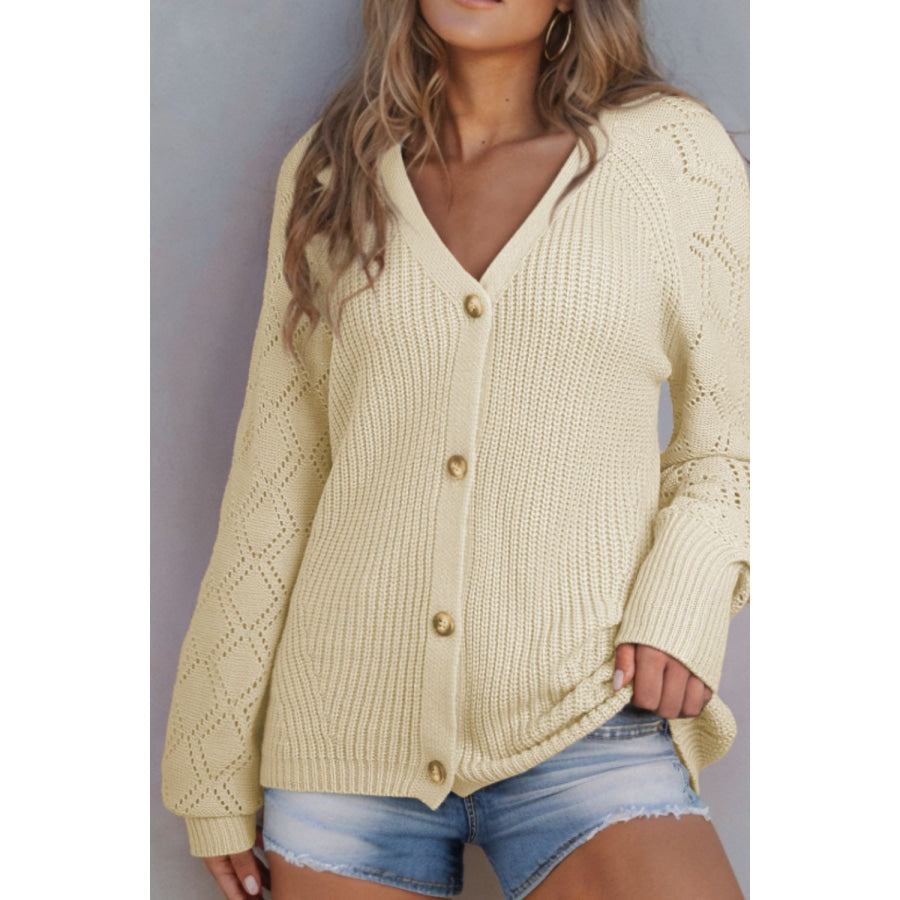 Openwork V-Neck Button Up Cardigan Apparel and Accessories