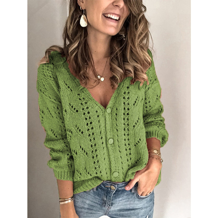 Openwork V-Neck Cardigan Apparel and Accessories