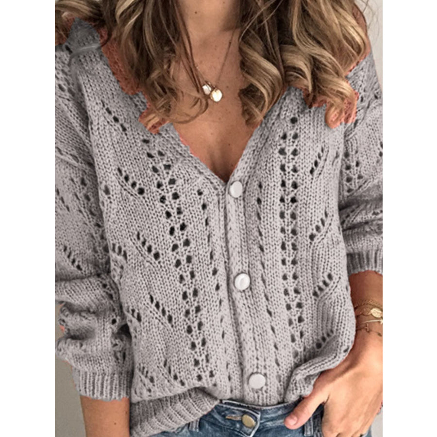 Openwork V-Neck Cardigan Apparel and Accessories