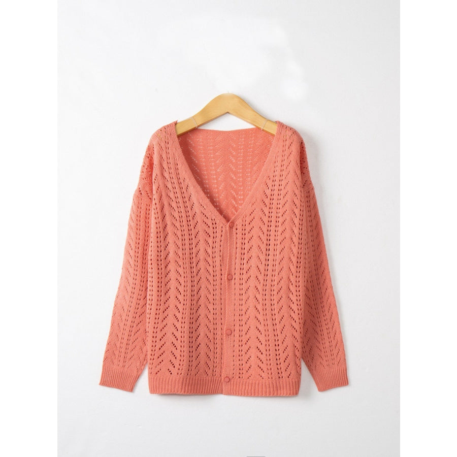 Openwork V-Neck Cardigan Apparel and Accessories