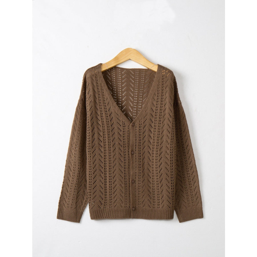 Openwork V-Neck Cardigan Apparel and Accessories