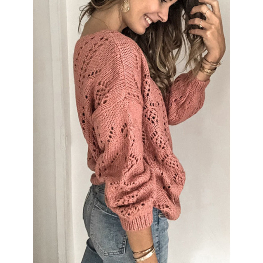 Openwork V-Neck Cardigan Apparel and Accessories