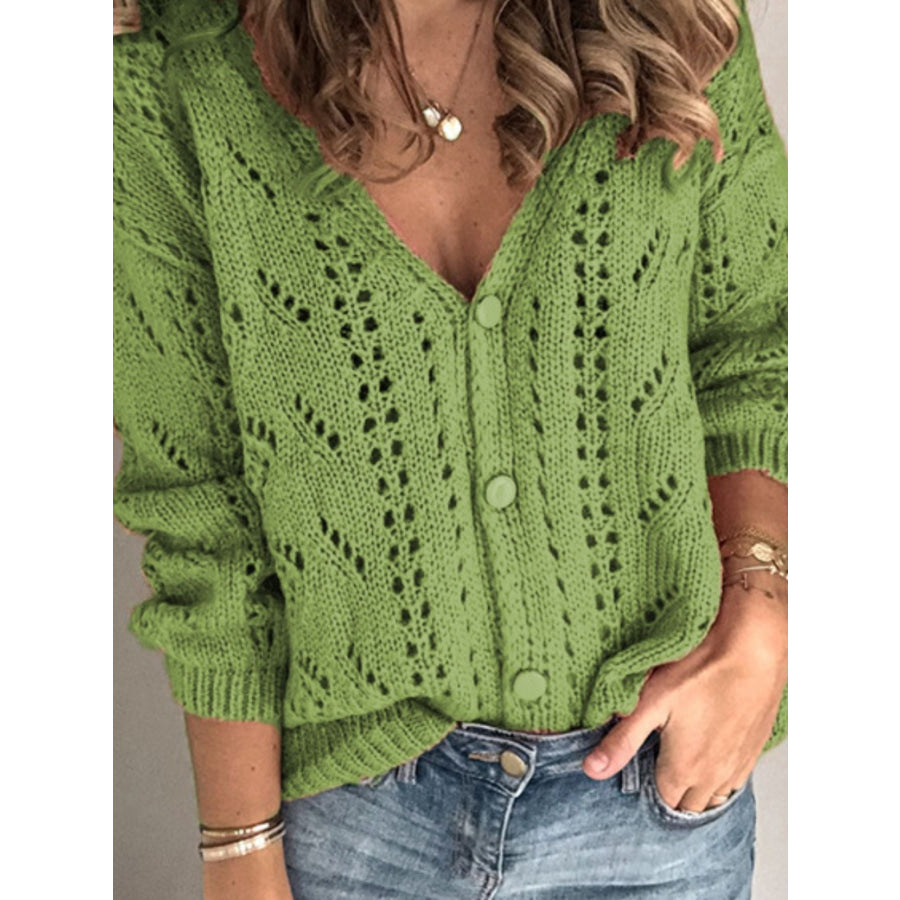 Openwork V-Neck Cardigan Apparel and Accessories