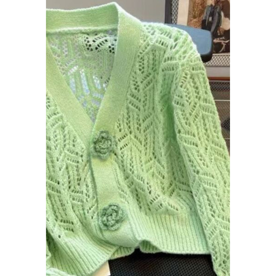 Openwork V - Neck Dropped Shoulder Cardigan Apparel and Accessories