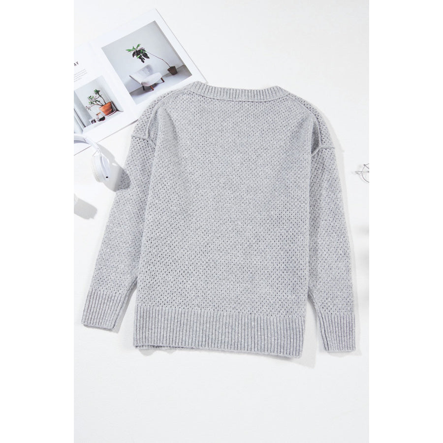 Openwork V-Neck Dropped Shoulder Sweater Apparel and Accessories