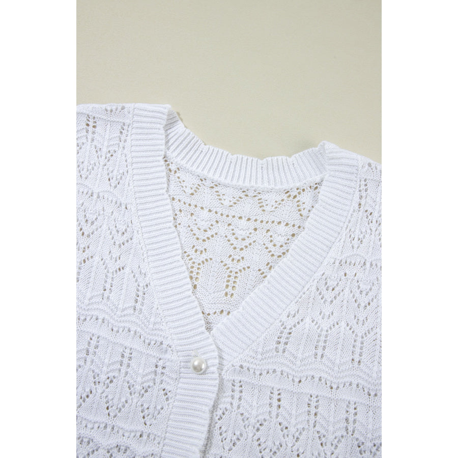 Openwork V-Neck Half Sleeve Cardigan Apparel and Accessories