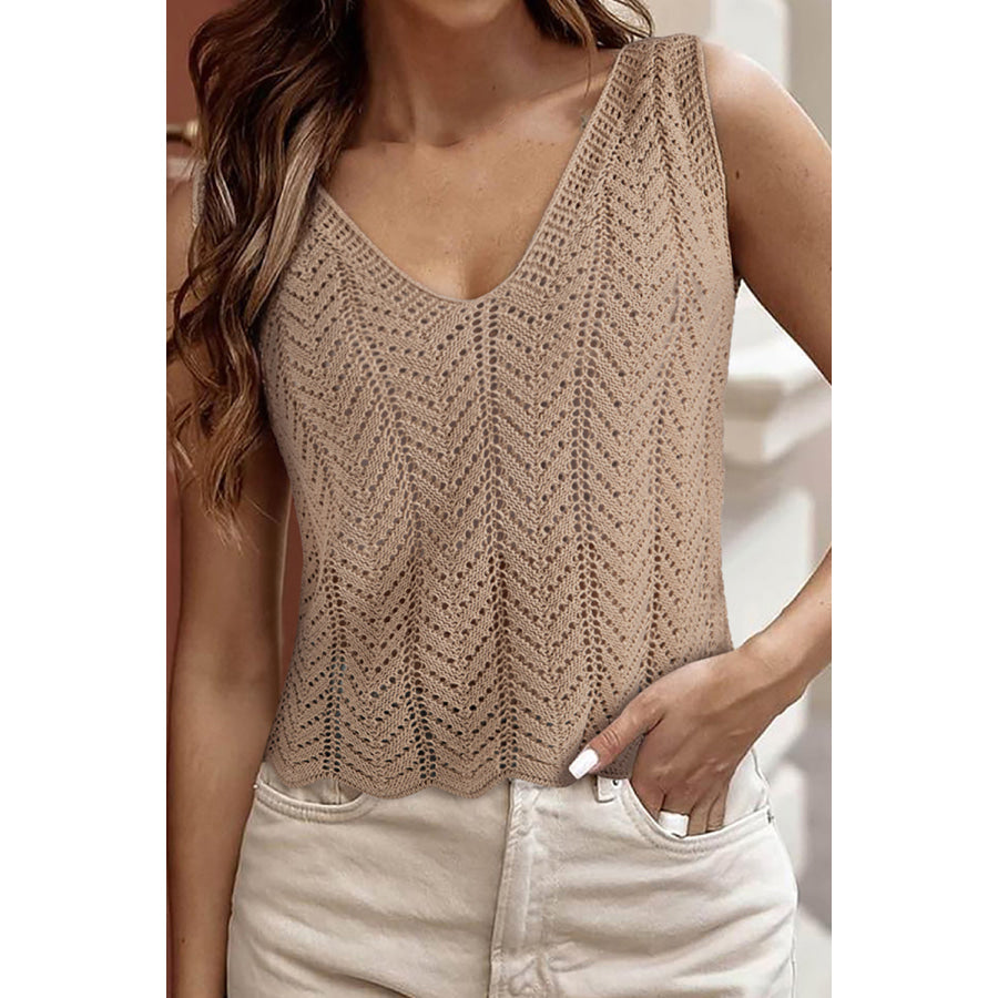 Openwork V-Neck knit Vest Tan / S Apparel and Accessories