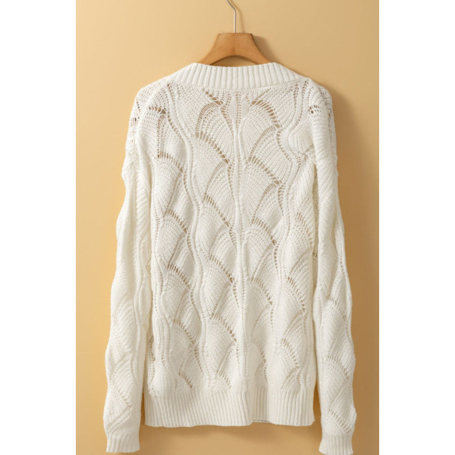 Openwork V-Neck Long Sleeve Sweater Apparel and Accessories