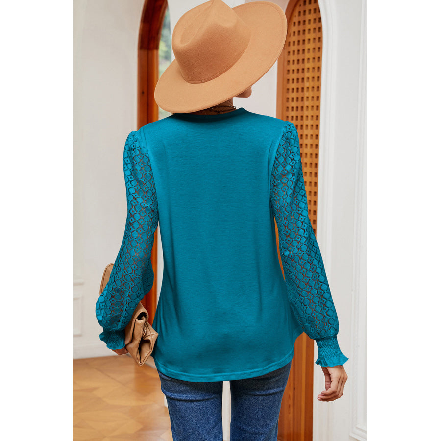 Openwork V - Neck Long Sleeve T - Shirt Apparel and Accessories