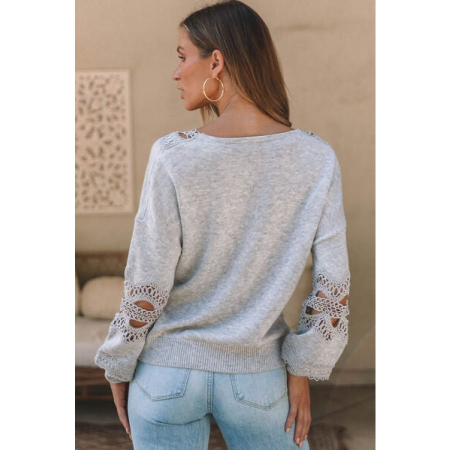 Openwork V-Neck Raglan Sleeve Sweater Clothing