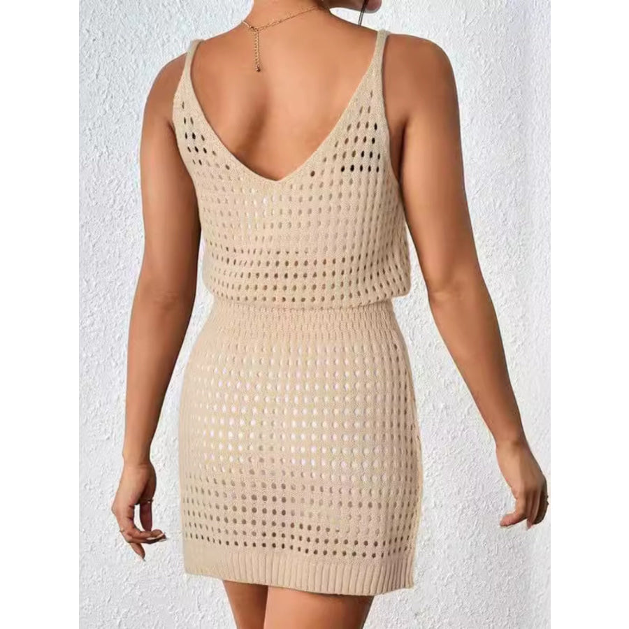 Openwork V-Neck Sleeveless Cover Up Dress Apparel and Accessories