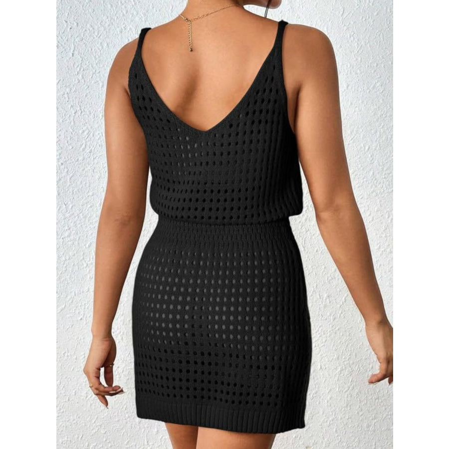 Openwork V-Neck Sleeveless Cover Up Dress Apparel and Accessories