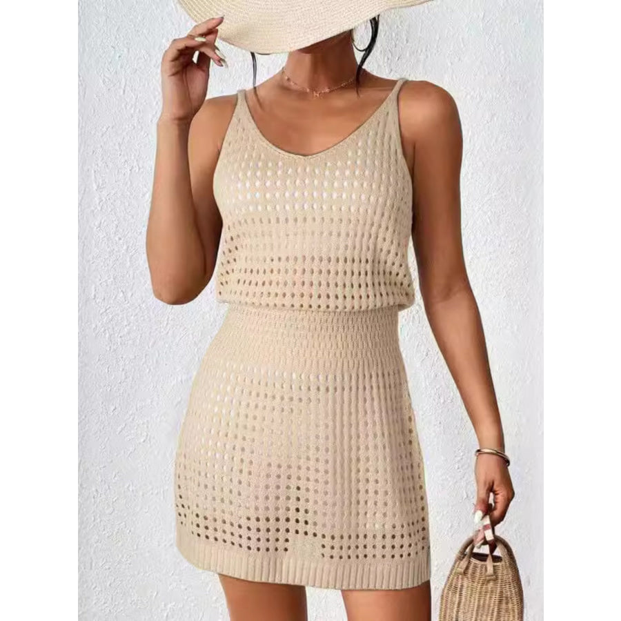 Openwork V-Neck Sleeveless Cover Up Dress Apparel and Accessories