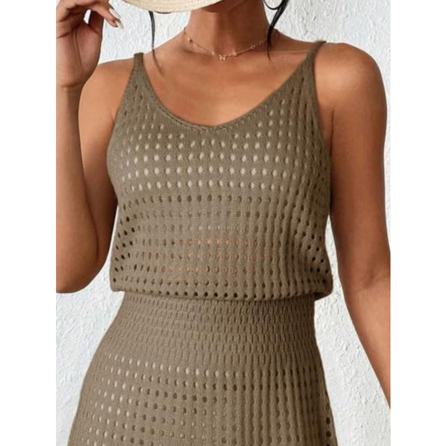 Openwork V-Neck Sleeveless Cover Up Dress Apparel and Accessories