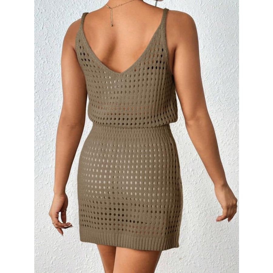 Openwork V-Neck Sleeveless Cover Up Dress Apparel and Accessories