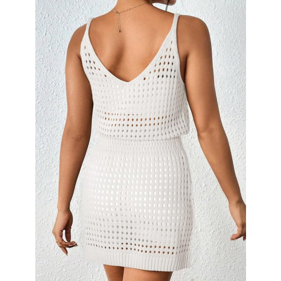 Openwork V-Neck Sleeveless Cover Up Dress White / S Apparel and Accessories