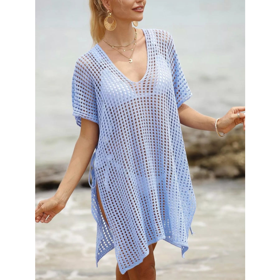 Openwork V-Neck Slit Cover-Up Apparel and Accessories