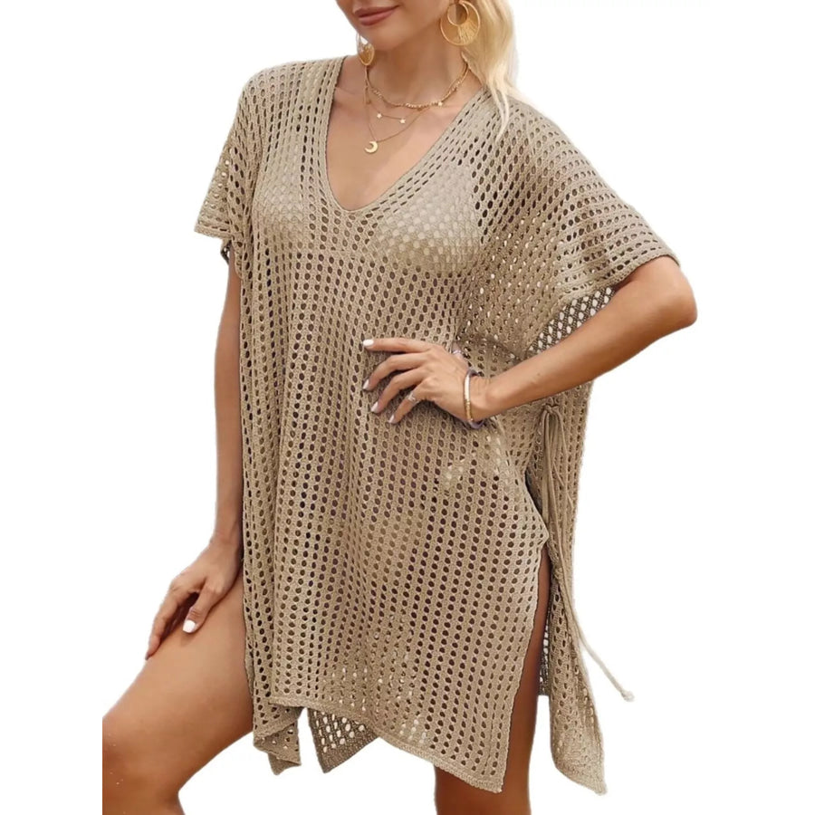Openwork V-Neck Slit Cover-Up Apparel and Accessories