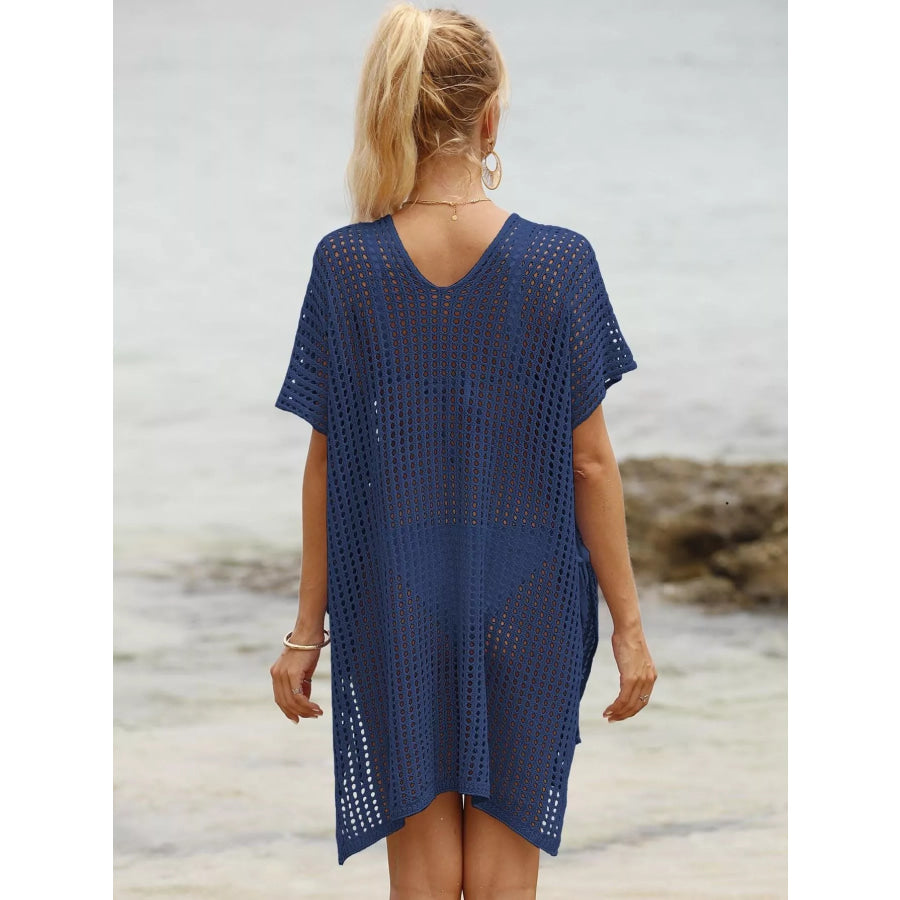 Openwork V-Neck Slit Cover-Up Apparel and Accessories