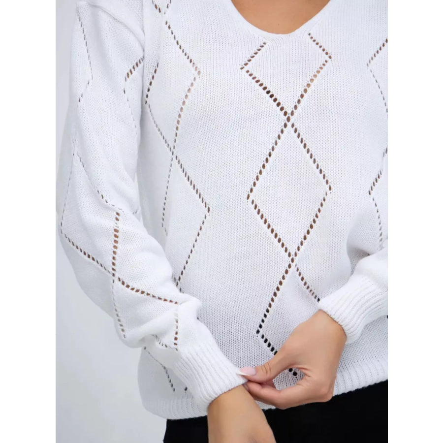 Openwork V-Neck Sweater Apparel and Accessories