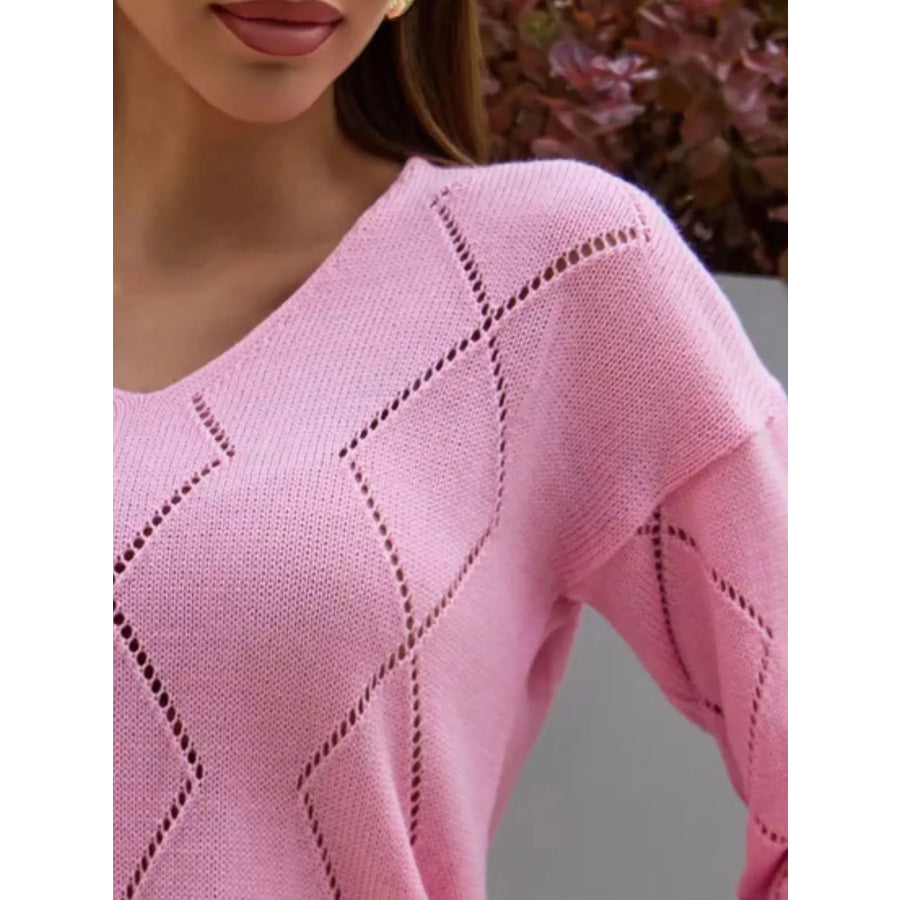 Openwork V-Neck Sweater Apparel and Accessories