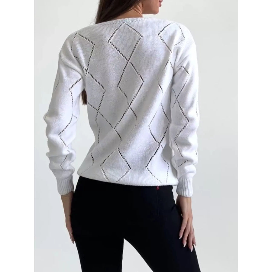 Openwork V-Neck Sweater Apparel and Accessories