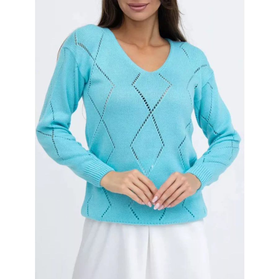 Openwork V-Neck Sweater Apparel and Accessories