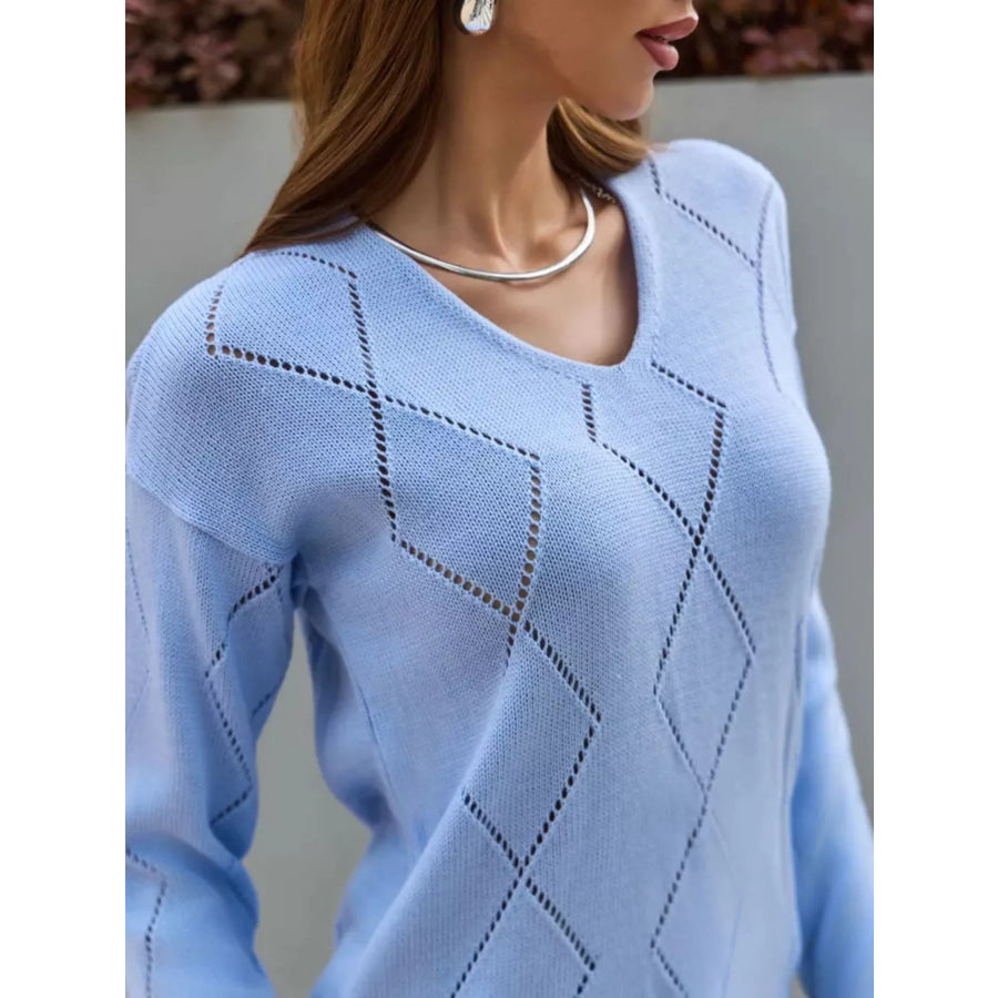 Openwork V-Neck Sweater Apparel and Accessories