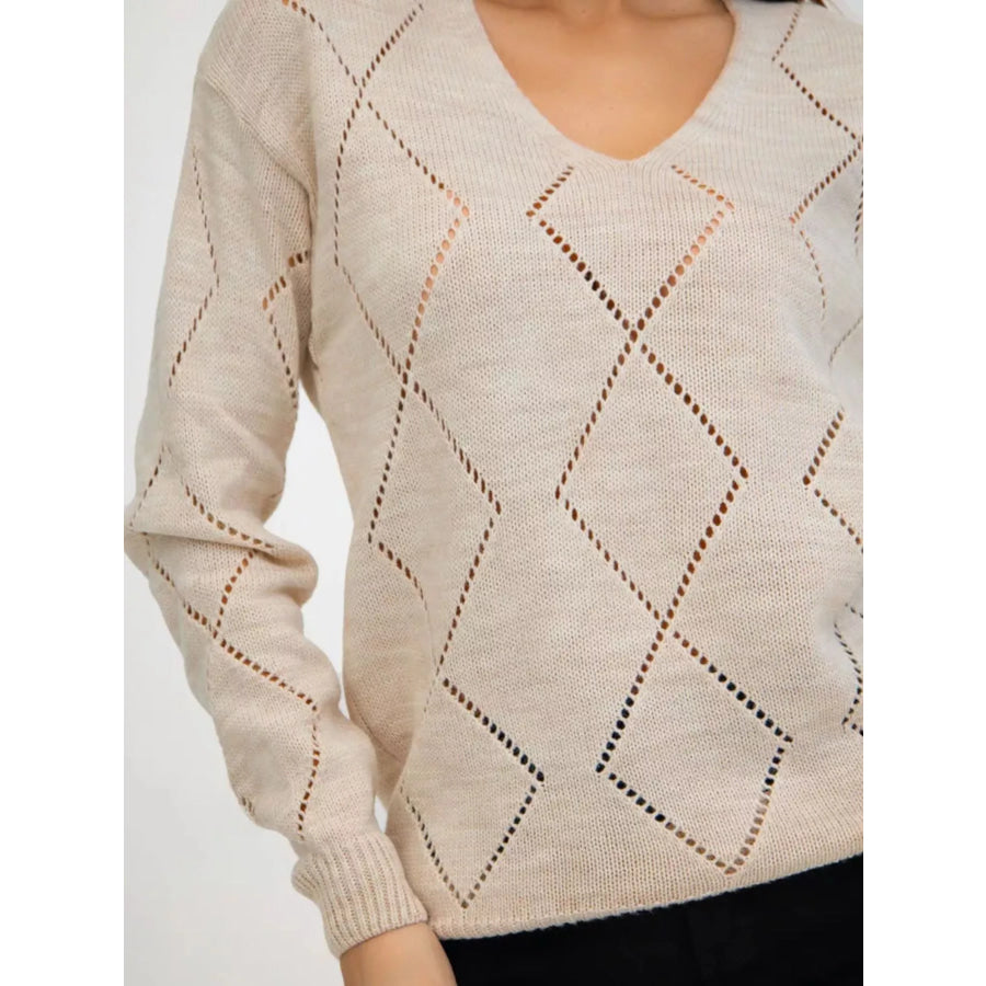 Openwork V-Neck Sweater Apparel and Accessories