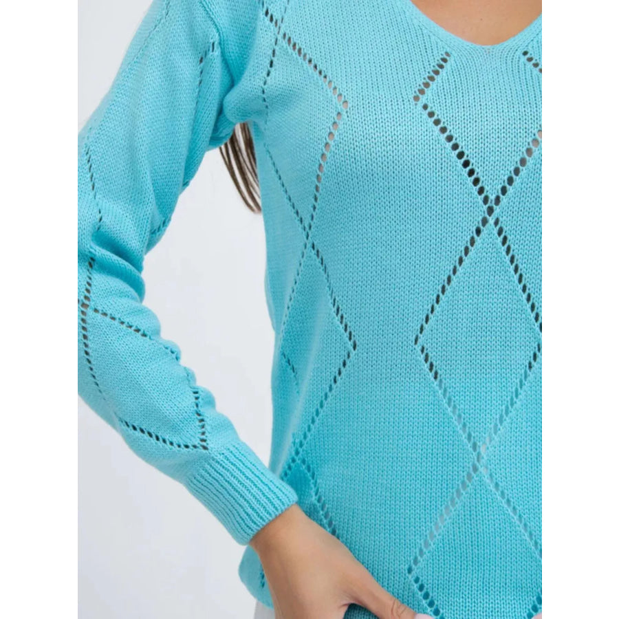 Openwork V-Neck Sweater Apparel and Accessories