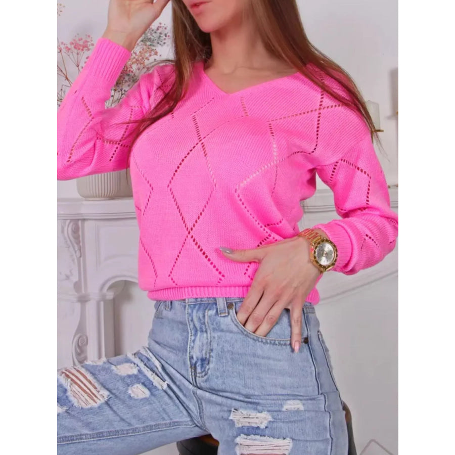 Openwork V-Neck Sweater Apparel and Accessories