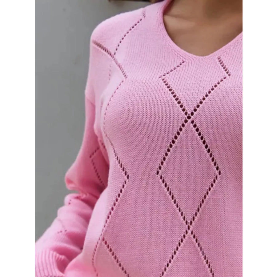 Openwork V-Neck Sweater Apparel and Accessories