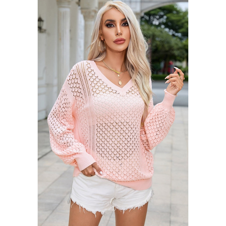 Openwork V-Neck Sweater