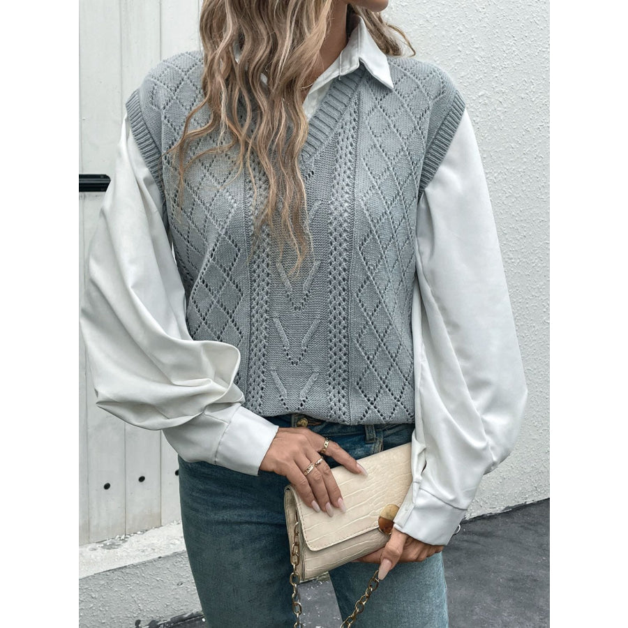 Openwork V-Neck Sweater Vest Apparel and Accessories